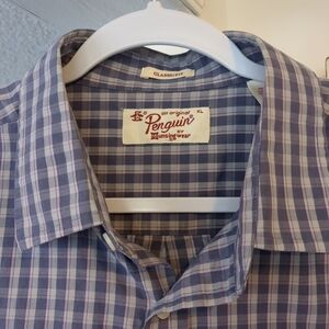 Original Penguin Mens Classic Fit Plaid Short Sleeve Button Up Shirt Blue Sz XL